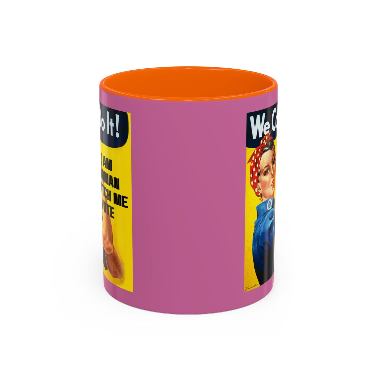 I Am Woman Watch Me Vote Rosie Pink Accent Mug by theGreenDragonTavern.shop