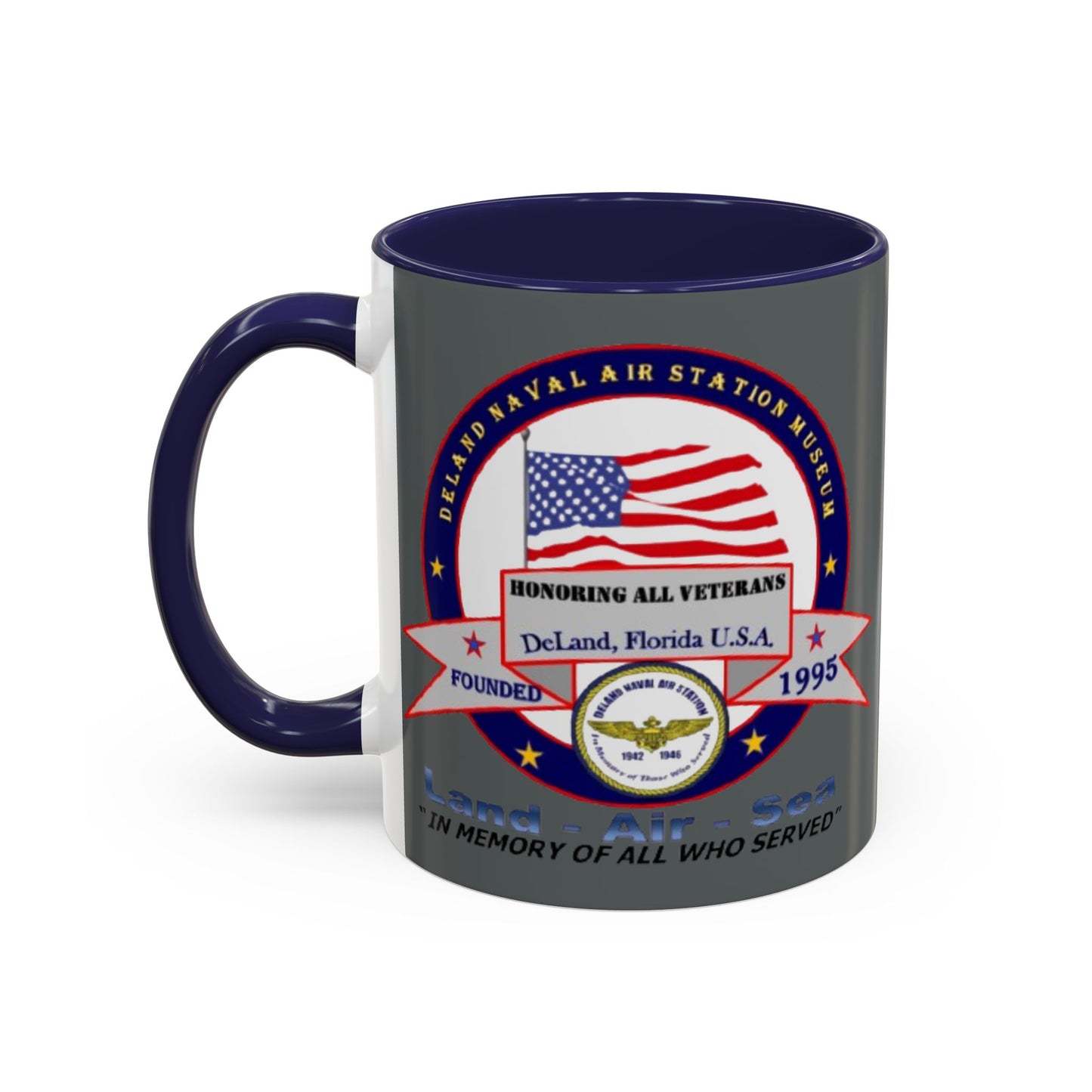 DNASM 2-sided, Founding & Student Art w/Navy Ring Grey Accent Mug by theGreenDragonTavern.shop