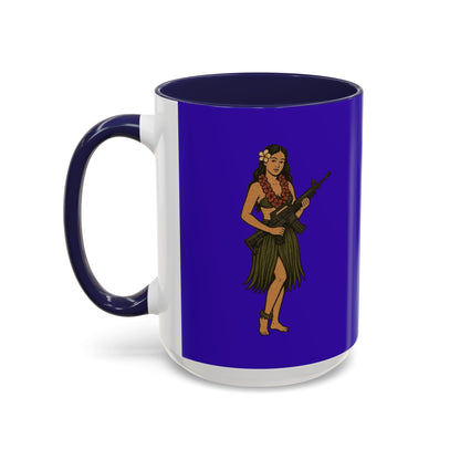 Hula Girl Packin' Heat Dark Purple Accent Mug by theGreenDragonTavern.shop