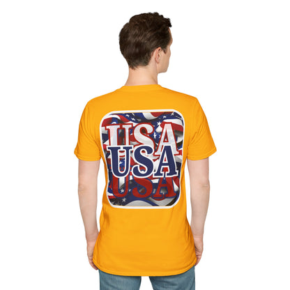 2-sided, Red White and BLUE USA Patriot Light colors Unisex T-Shirt by theGreenDragonTavern.shop