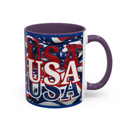USA White font Center Patriot Blue Accent Mug by theGreenDragonTavern.shop