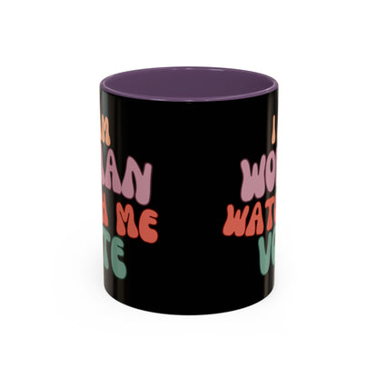 I Am Woman Watch Me Vote Black Accent Mug by theGreenDragonTavern.shop