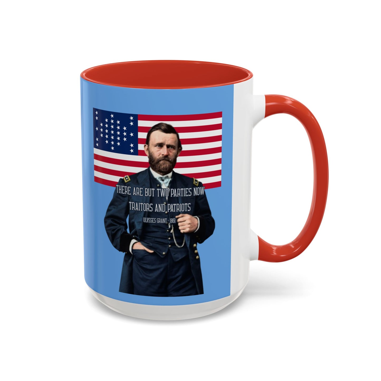 "Traitors and Patriots" Ulysses Grant Light Blue Accent Mug by theGreenDragonTavern.shop