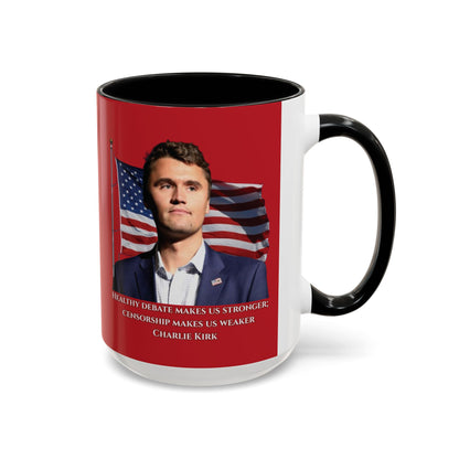Charlie Kirk, Healthy Debate Red Accent Mug by theGreenDragonTavern.shop