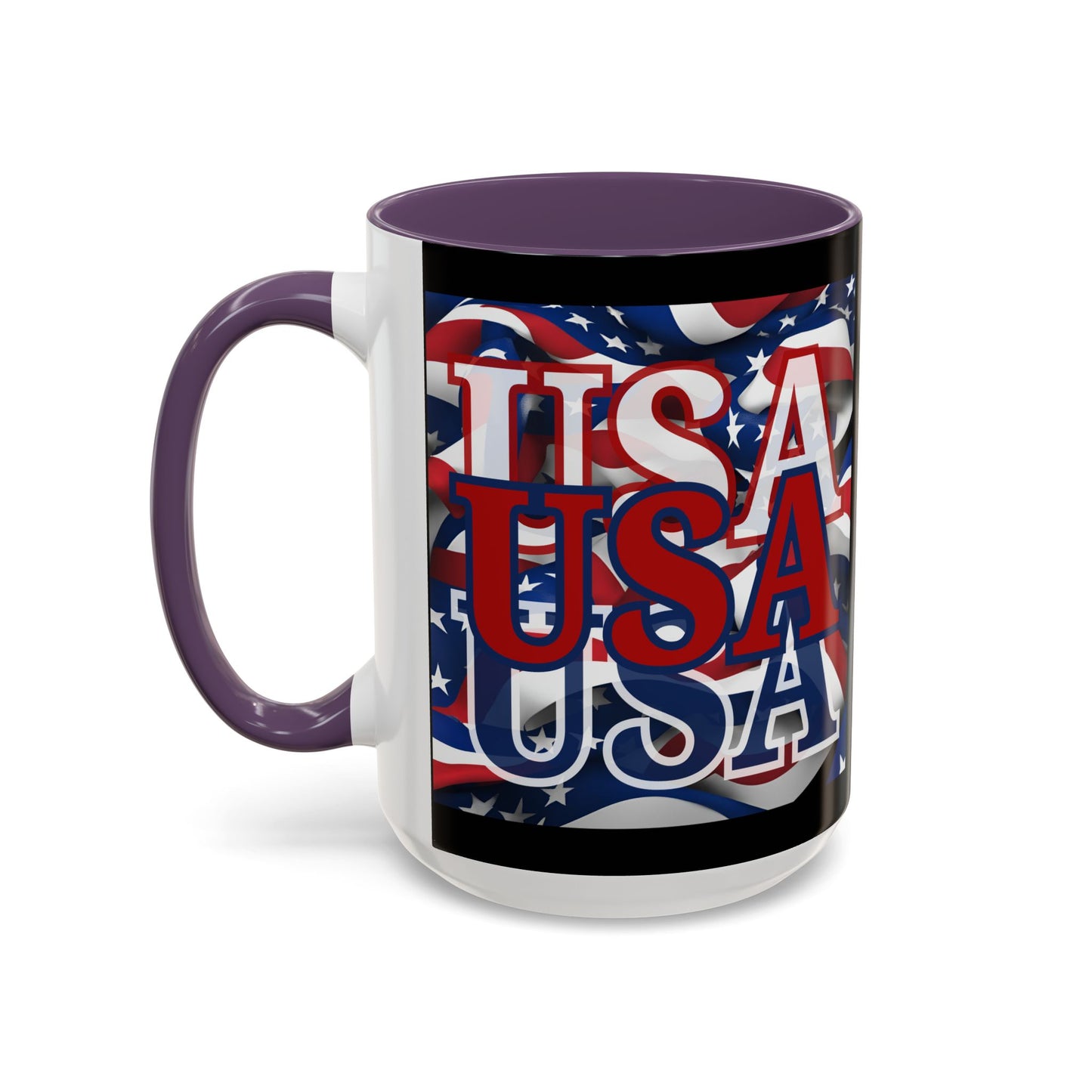 USA Red font Center Patriot Black Accent Mug by theGreenDragonTavern.shop