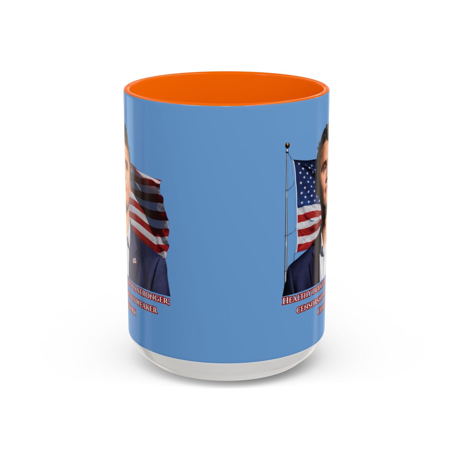 Charlie Kirk, Healthy Debate Light Blue Accent Mug by theGreenDragonTavern.shop