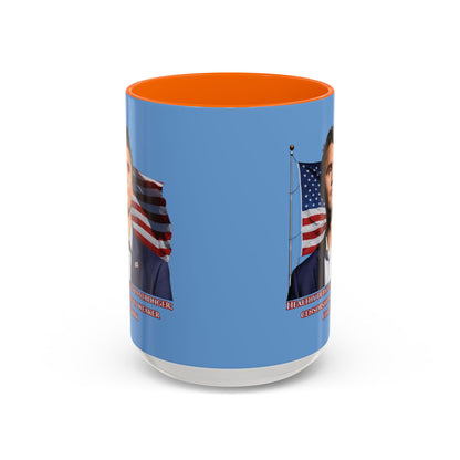 Charlie Kirk, Healthy Debate Light Blue Accent Mug by theGreenDragonTavern.shop