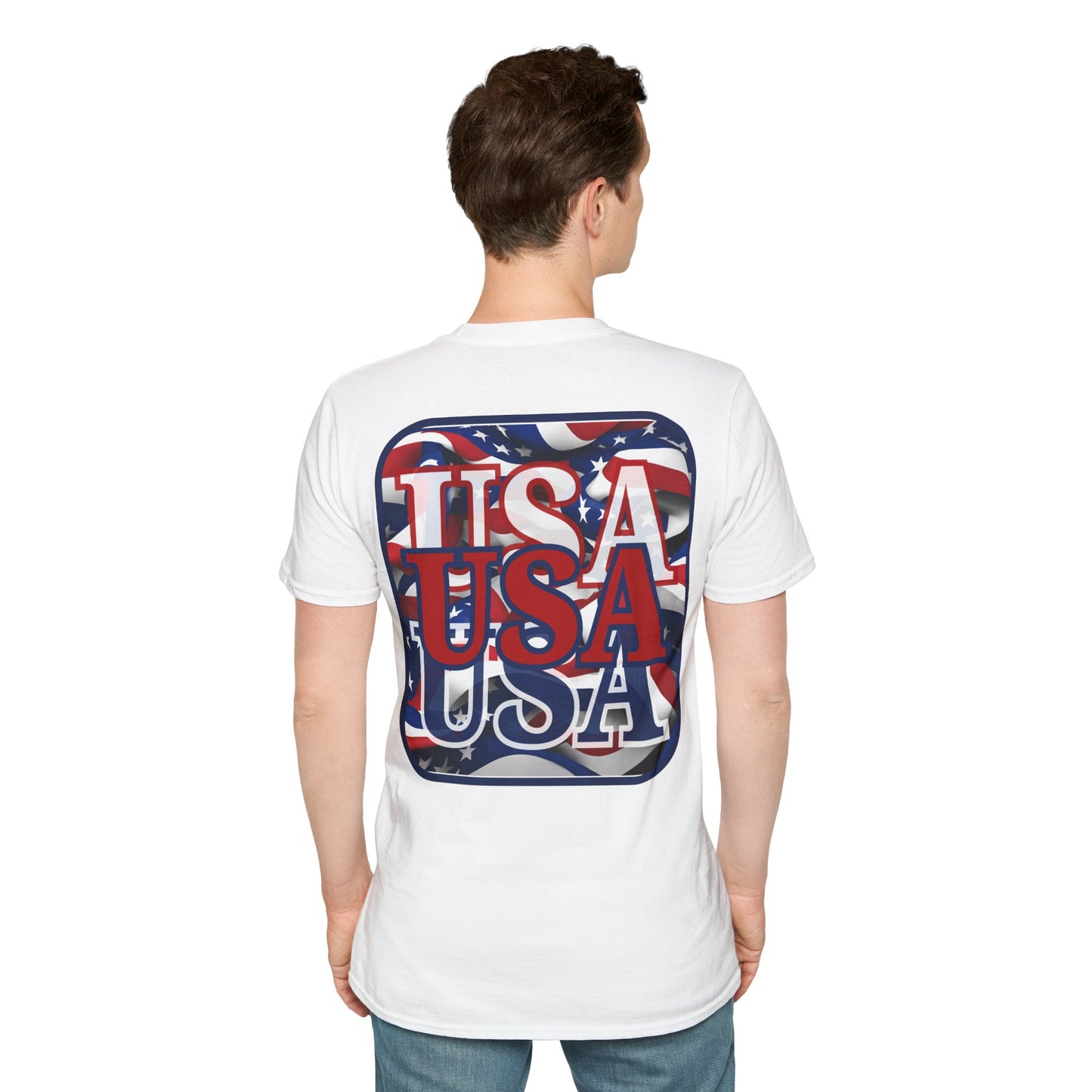 2-sided, RED White and Blue USA Patriot Light colors Unisex T-Shirt by theGreenDragonTavern.shop