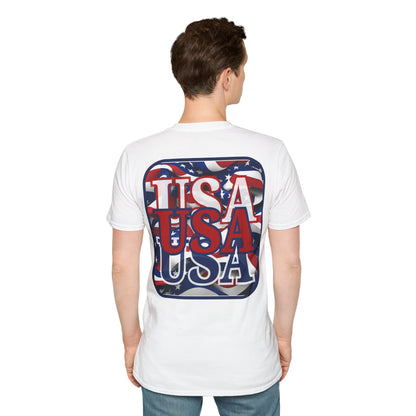 2-sided, RED White and Blue USA Patriot Light colors Unisex T-Shirt by theGreenDragonTavern.shop