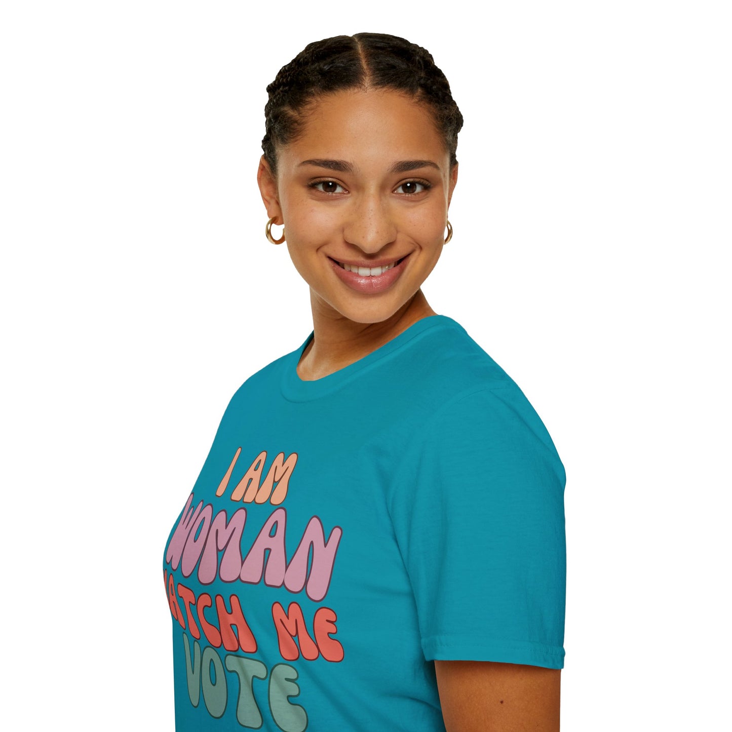 2-sided, I Am Woman Watch Me Vote Dark colors Unisex T-Shirt by theGreenDragonTavern.shop