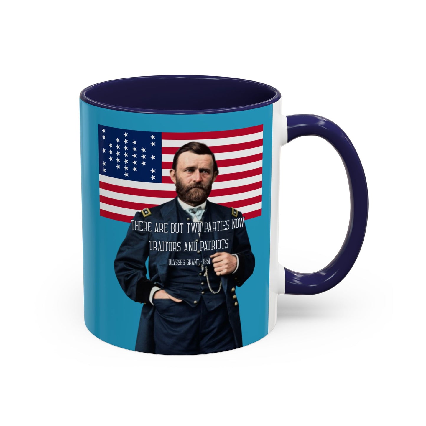 "Traitors and Patriots" Ulysses Grant Turquoise Accent Mug by theGreenDragonTavern.shop