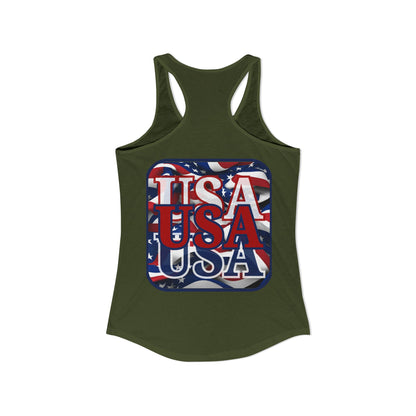 2-sided, RED White and Blue USA Patriot Women's Racerback Tank Top by theGreenDragonTavern.shop