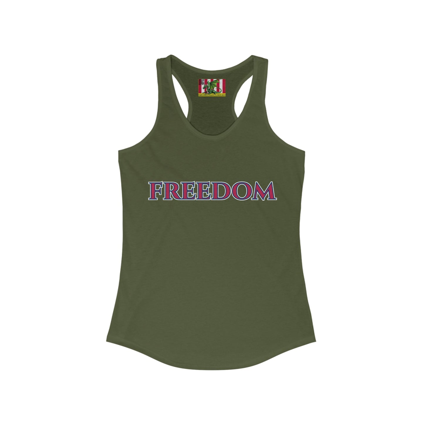 Freedom, Red font Woman's Racerback Tank Top by theGreenDragonTavern.shop