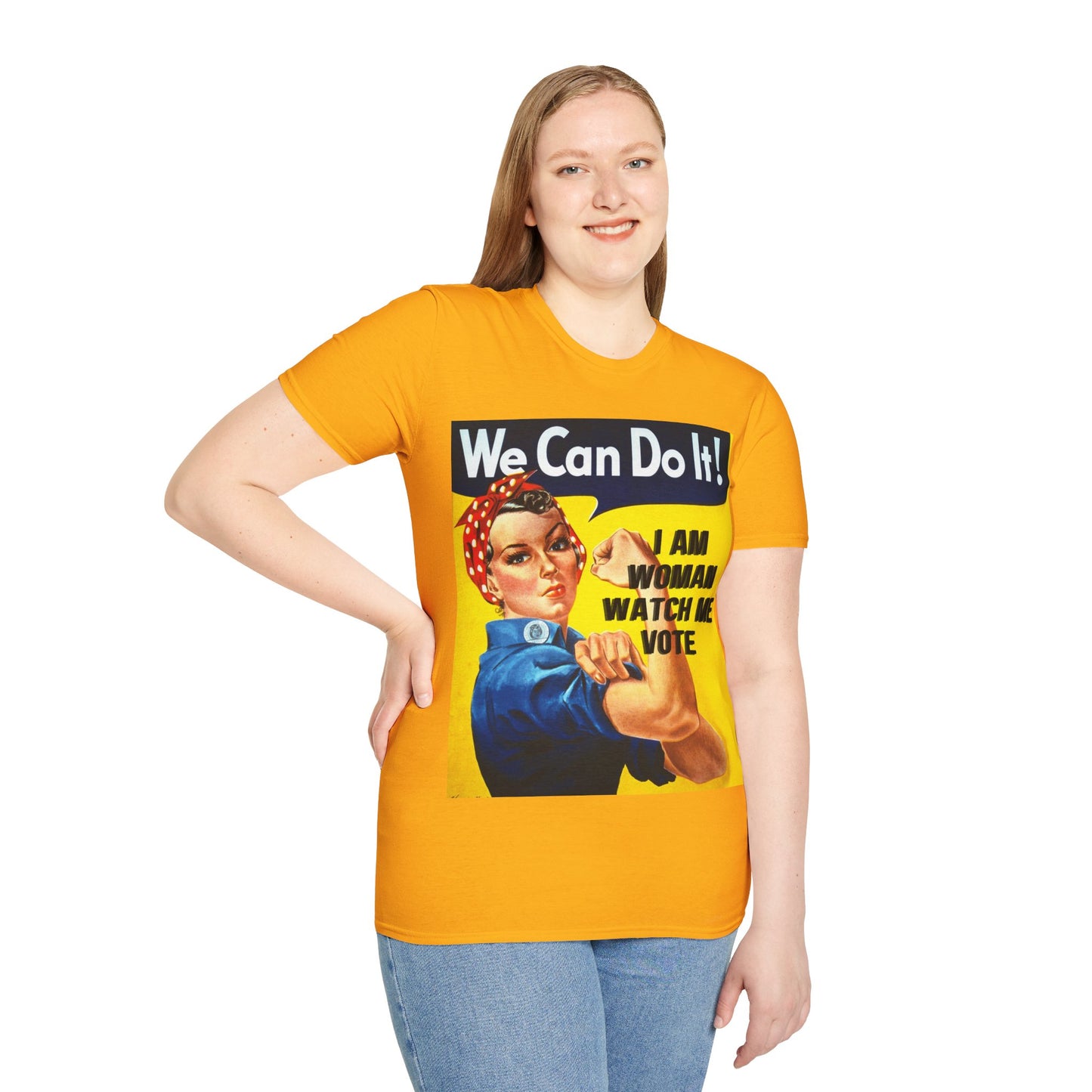 I Am Woman Watch Me Vote Rosie Light colors Unisex T-Shirt by theGreenDragonTavern.shop