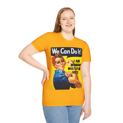 I Am Woman Watch Me Vote Rosie Light colors Unisex T-Shirt by theGreenDragonTavern.shop