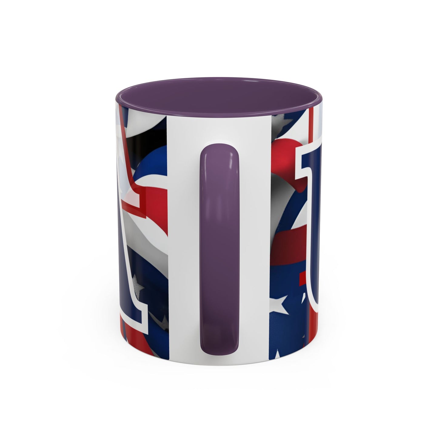 USA! USA! USA Blue font Patriot White Accent Mug by theGreenDragonTavern.shop