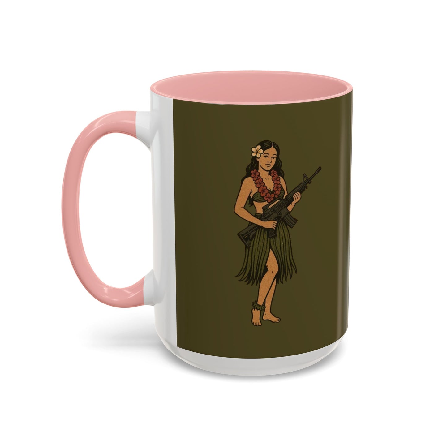Hula Girl Packin' Heat Dark Green Accent Mug by theGreenDragonTavern.shop