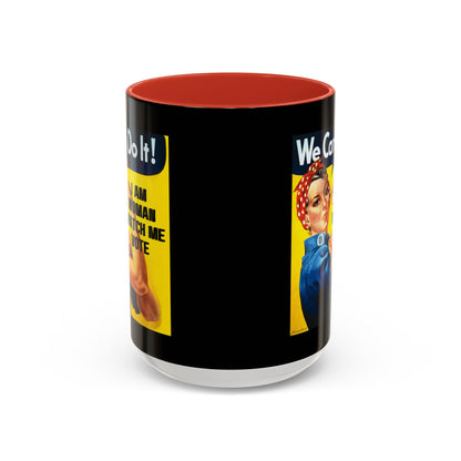 I Am Woman Watch Me Vote Rosie Black Accent Mug by theGreenDragonTavern.shop