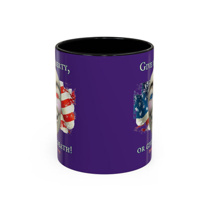 Vendetta, "Give me liberty, or give me death!" Purple Accent Mug by theGreenDragonTavern.shop