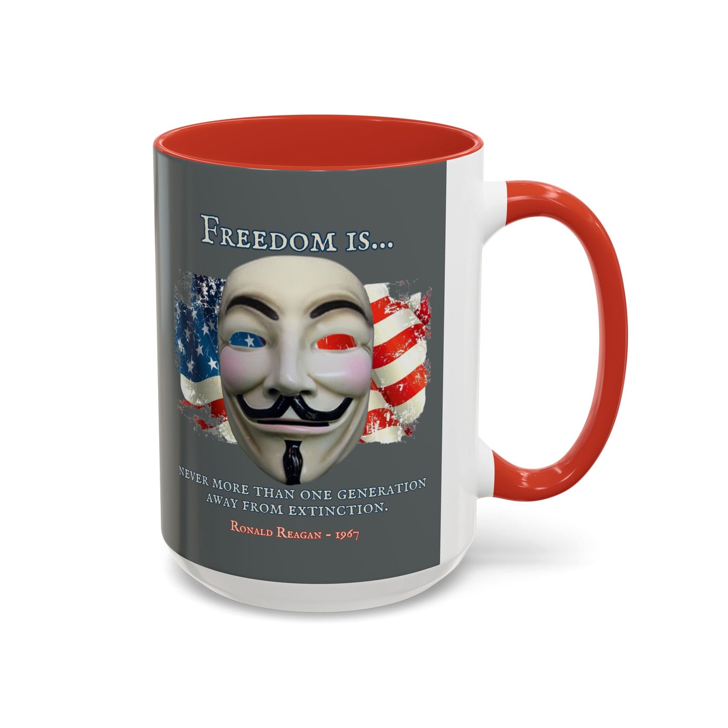 Ronald Reagan Freedom Vendetta Grey Accent Mug by theGreenDragonTavern.shop