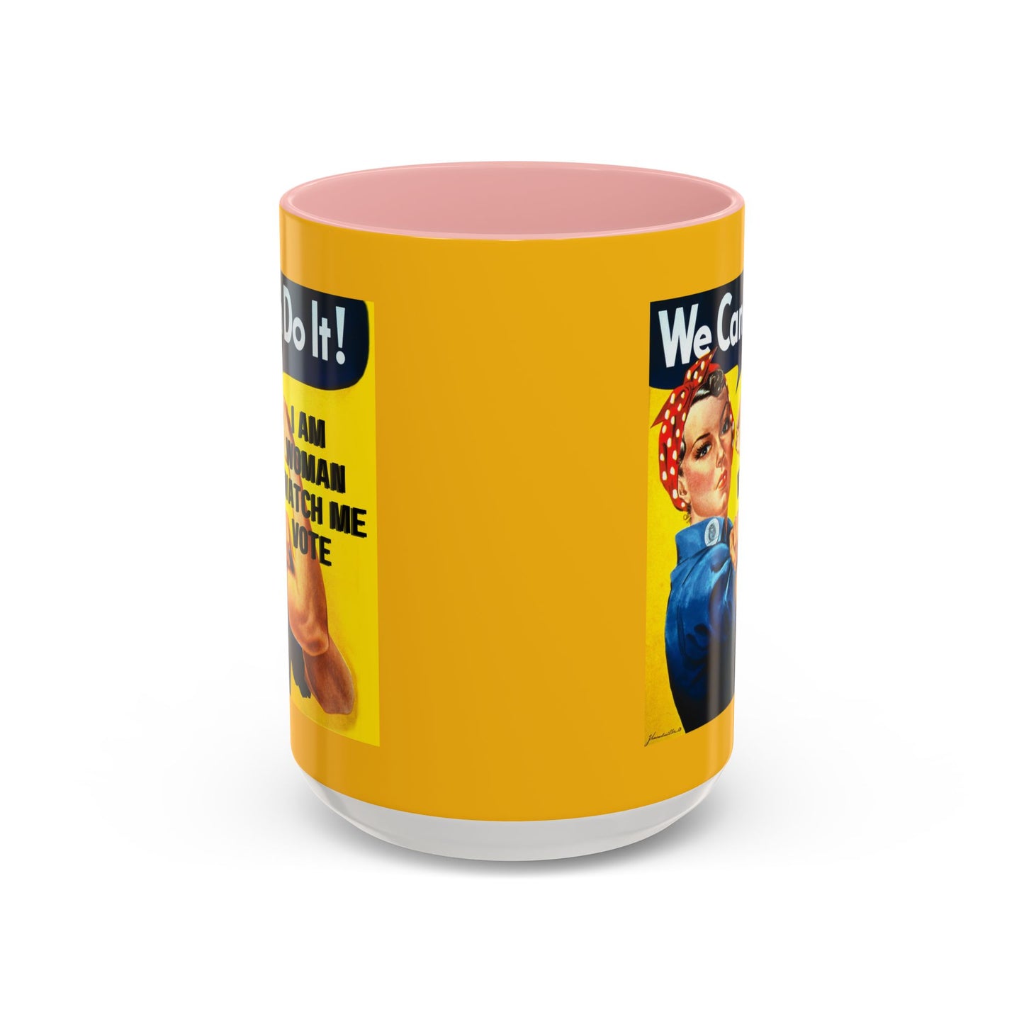 I Am Woman Watch Me Vote Rosie Yellow Accent Mug by theGreenDragonTavern.shop