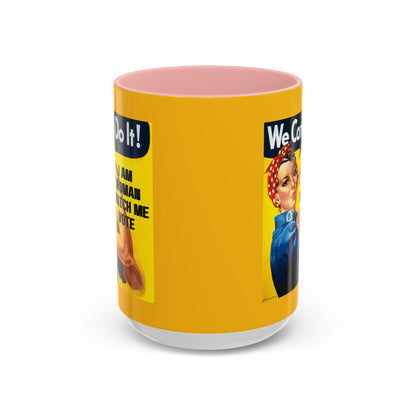 I Am Woman Watch Me Vote Rosie Yellow Accent Mug by theGreenDragonTavern.shop