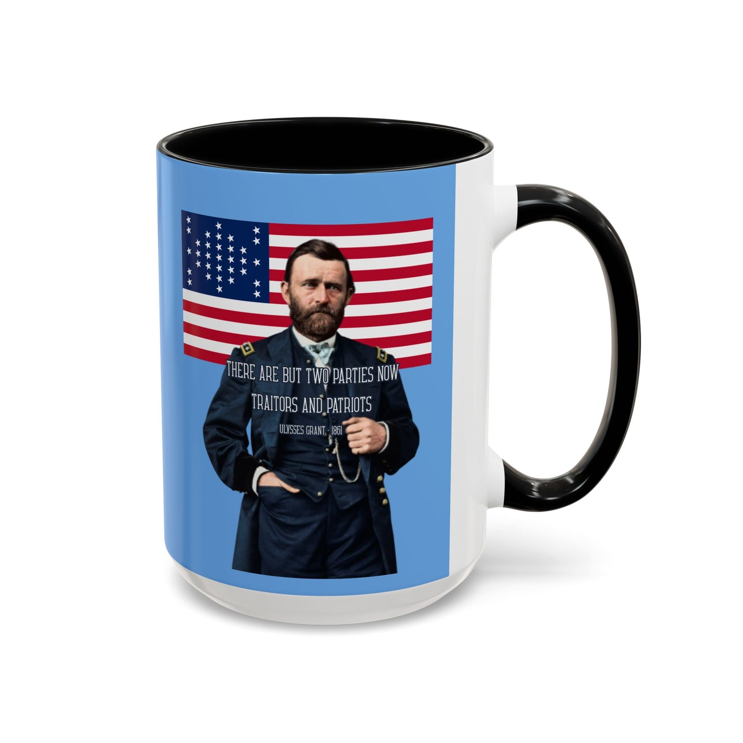 "Traitors and Patriots" Ulysses Grant Light Blue Accent Mug by theGreenDragonTavern.shop