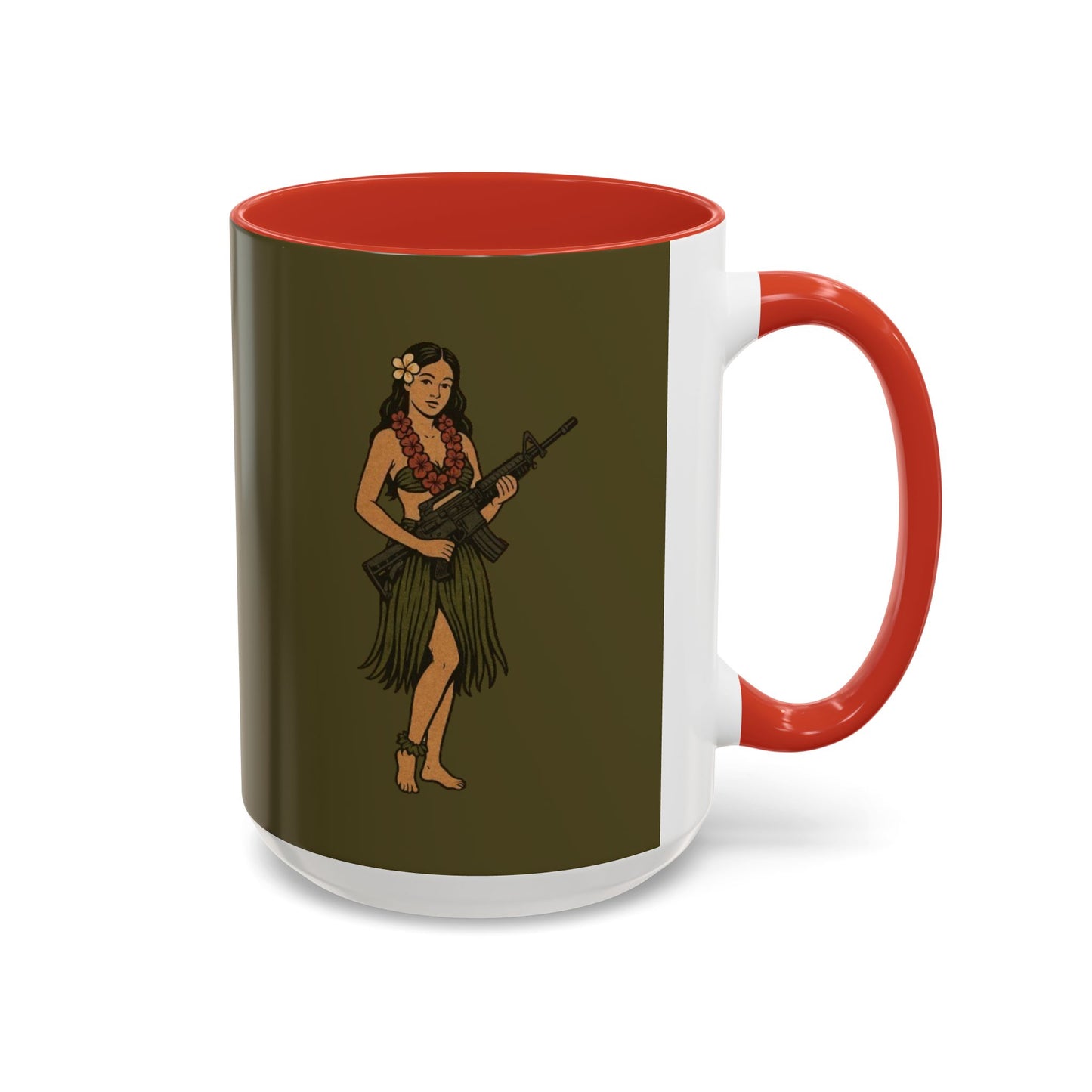 Hula Girl Packin' Heat Dark Green Accent Mug by theGreenDragonTavern.shop