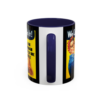 I Am Woman Watch Me Vote Rosie Black Accent Mug by theGreenDragonTavern.shop
