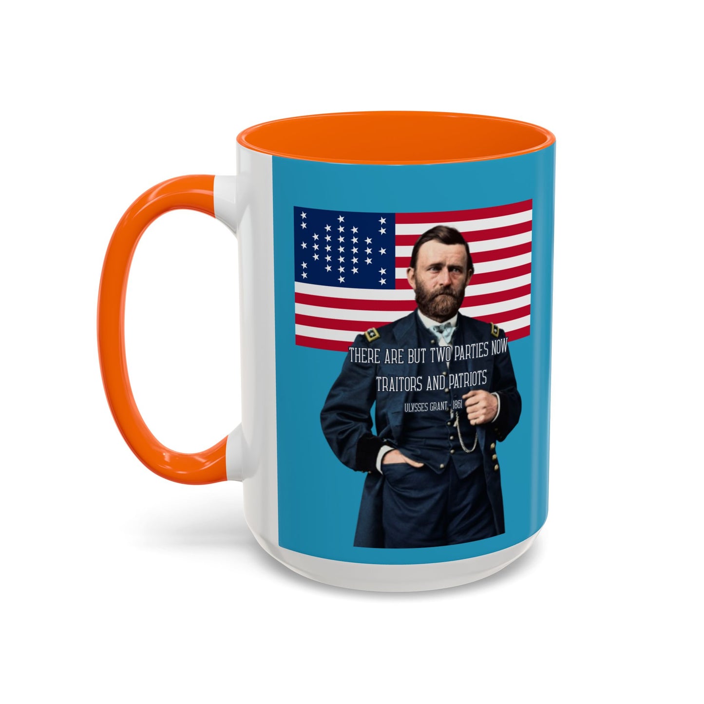 "Traitors and Patriots" Ulysses Grant Turquoise Accent Mug by theGreenDragonTavern.shop