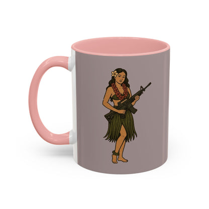 Hula Girl Packin' Heat Grey Accent Mug by theGreenDragonTavern.shop