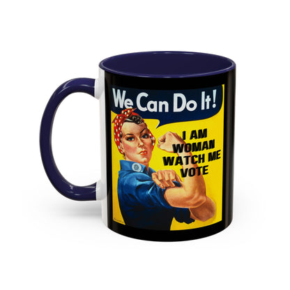 I Am Woman Watch Me Vote Rosie Black Accent Mug by theGreenDragonTavern.shop
