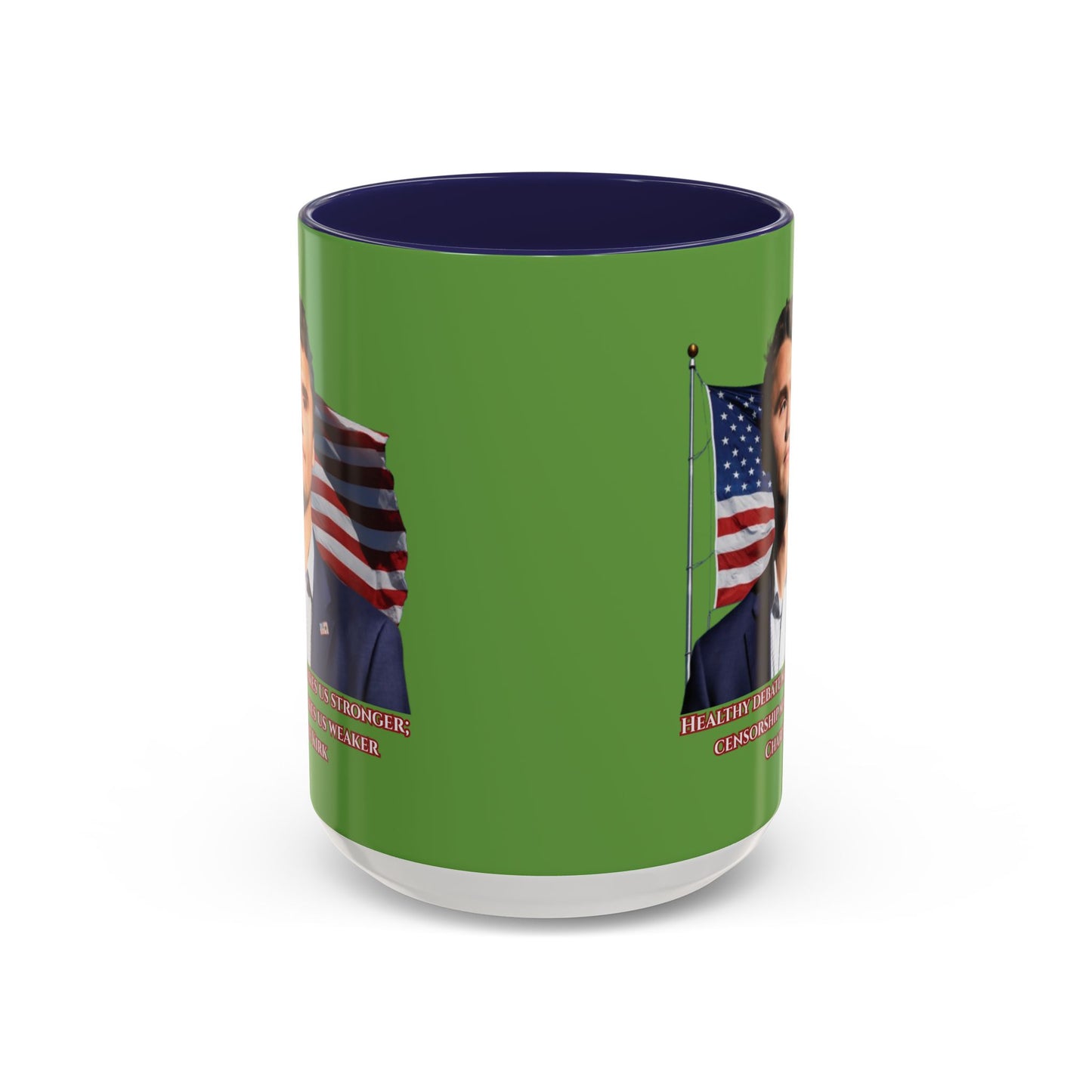 Charlie Kirk, Healthy Debate Green Accent Mug by theGreenDragonTavern.shop