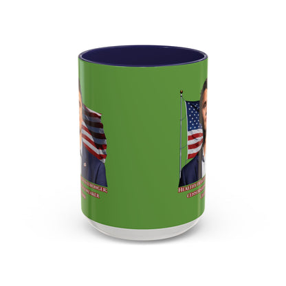 Charlie Kirk, Healthy Debate Green Accent Mug by theGreenDragonTavern.shop