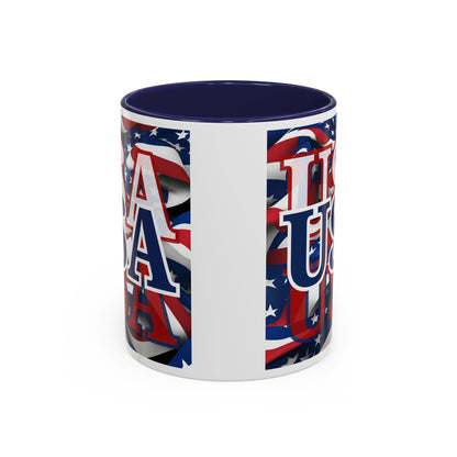 USA Blue font Center Patriot White Accent Mug by theGreenDragonTavern.shop