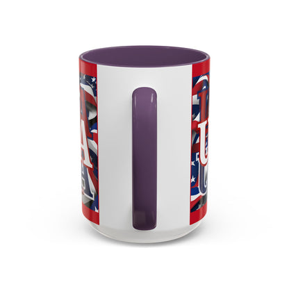 USA White font Center Patriot Red Accent Mug by theGreenDragonTavern.shop