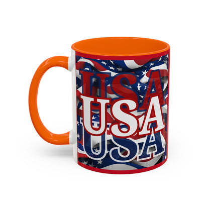 USA White font Center Patriot Red Accent Mug by theGreenDragonTavern.shop