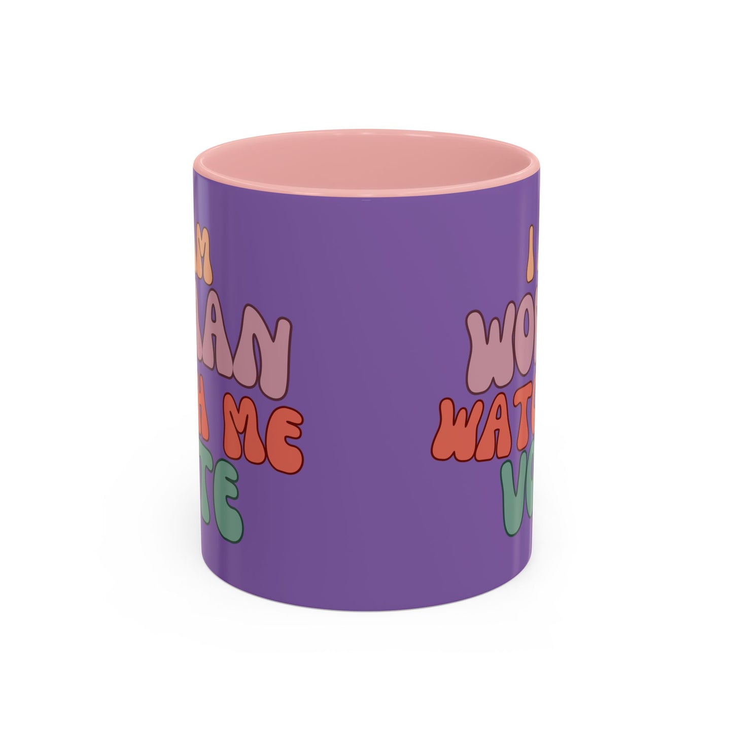 I Am Woman Watch Me Vote Purple Accent Mug by theGreenDragonTavern.shop