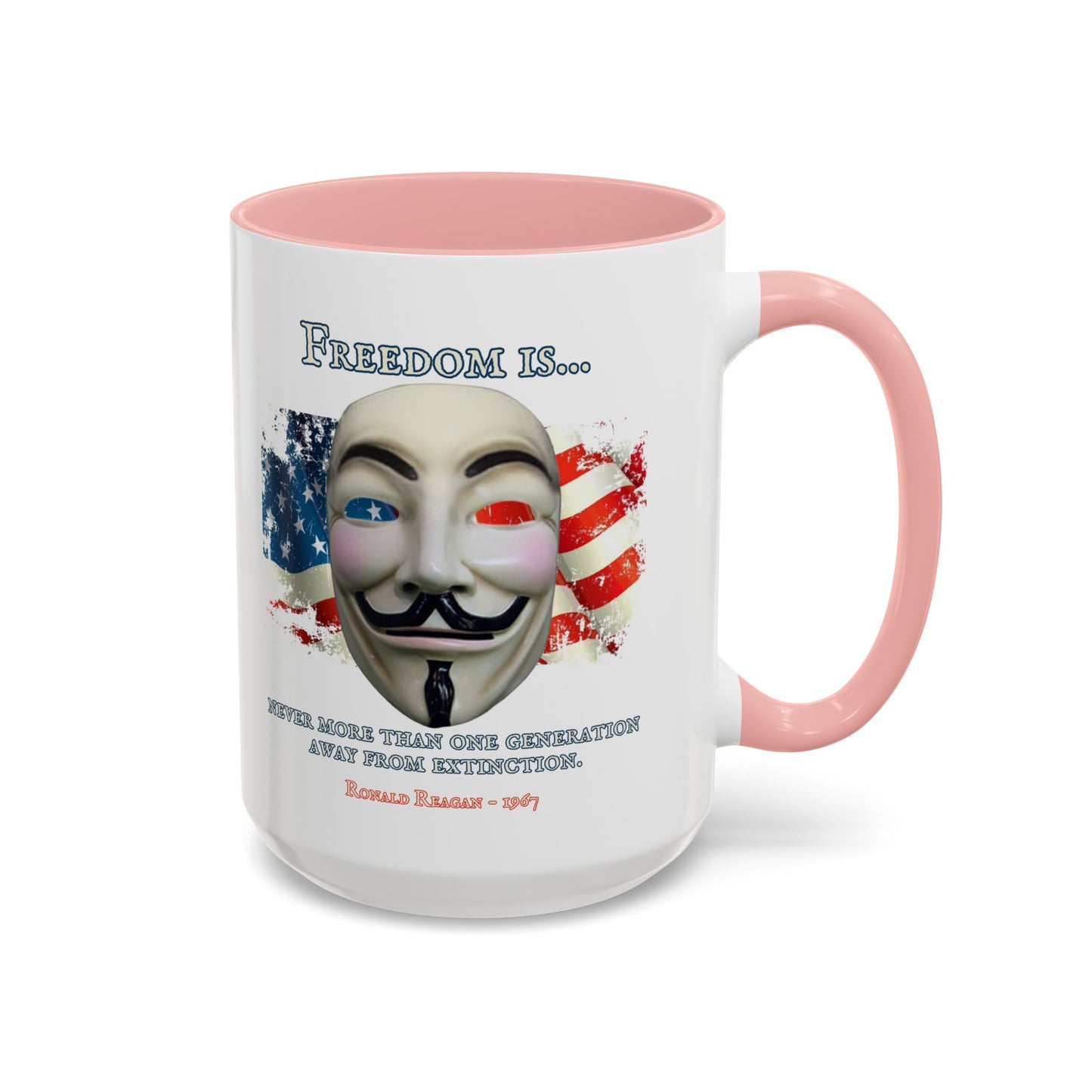Ronald Reagan Freedom Vendetta White Accent Mug by theGreenDragonTavern.shop