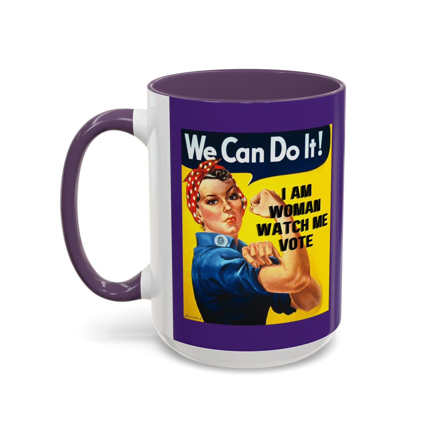 I Am Woman Watch Me Vote Rosie Dark Purple Accent Mug by theGreenDragonTavern.shop