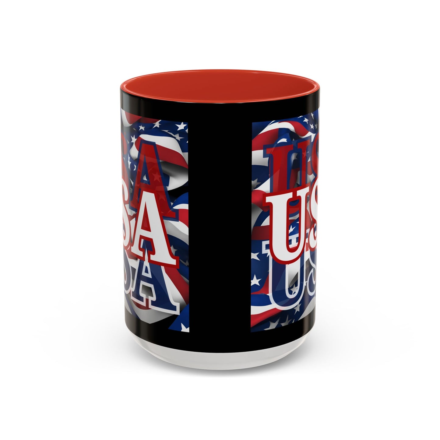 USA White font Center Patriot Black Accent Mug by theGreenDragonTavern.shop