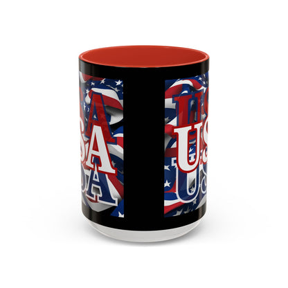 USA White font Center Patriot Black Accent Mug by theGreenDragonTavern.shop