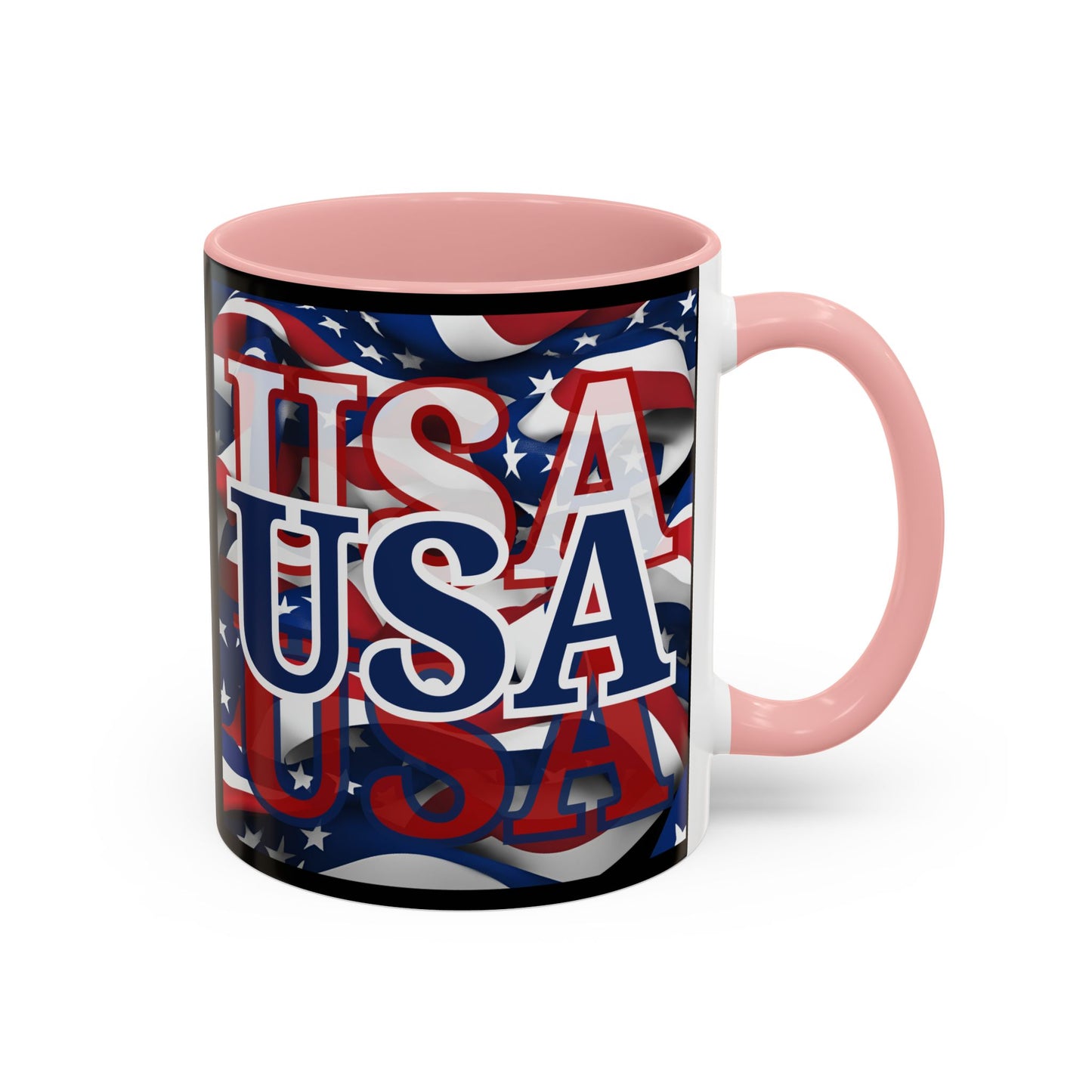 USA Blue font Center Patriot Black Accent Mug by theGreenDragonTavern.shop