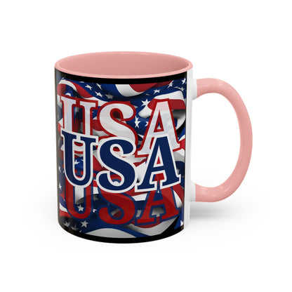USA Blue font Center Patriot Black Accent Mug by theGreenDragonTavern.shop