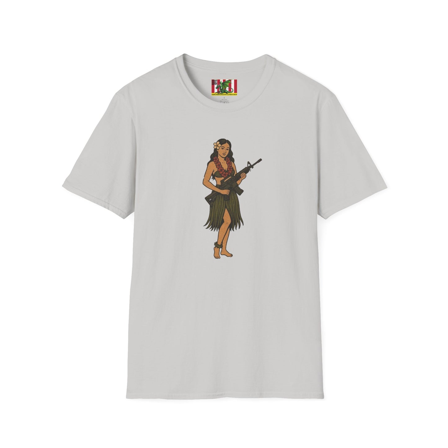 Hula Girl Packin' Heat Light colors Unisex T-Shirt by theGreenDragonTavern.shop