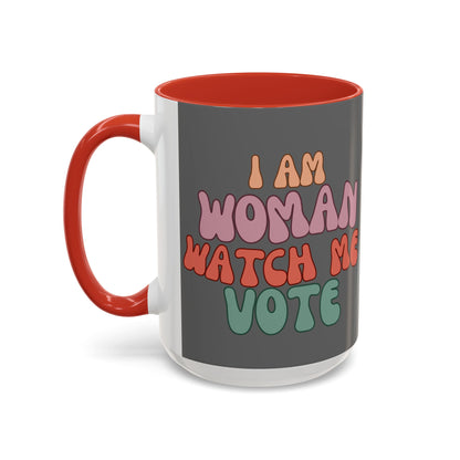 I Am Woman Watch Me Vote Grey Accent Mug by theGreenDragonTavern.shop