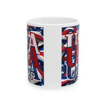 USA Red font Center Patriot White Mug by theGreenDragonTavern.shop