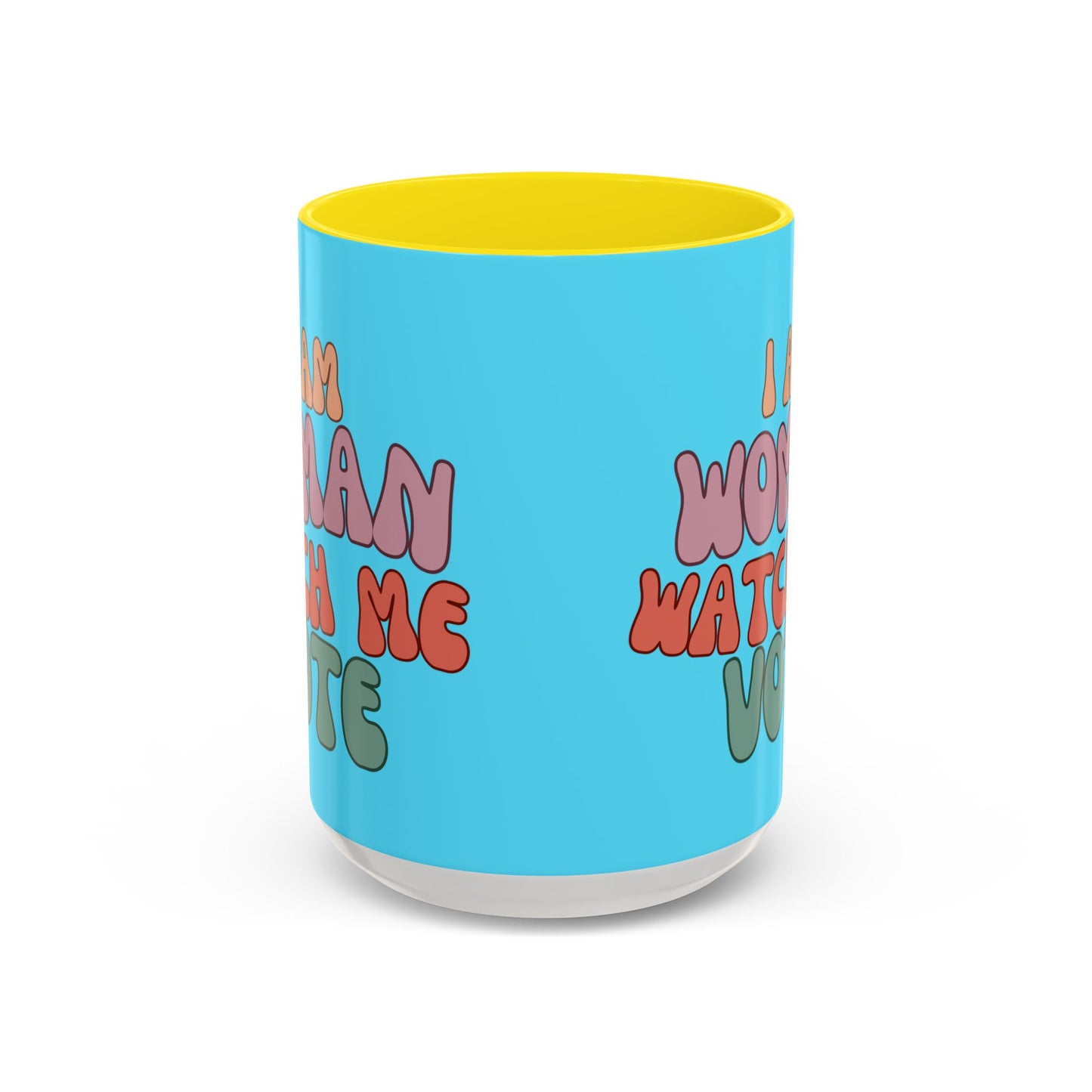 I Am Woman Watch Me Vote Light Blue Accent Mug by theGreenDragonTavern.shop