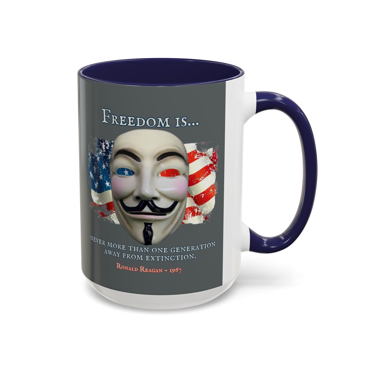Ronald Reagan Freedom Vendetta Grey Accent Mug by theGreenDragonTavern.shop