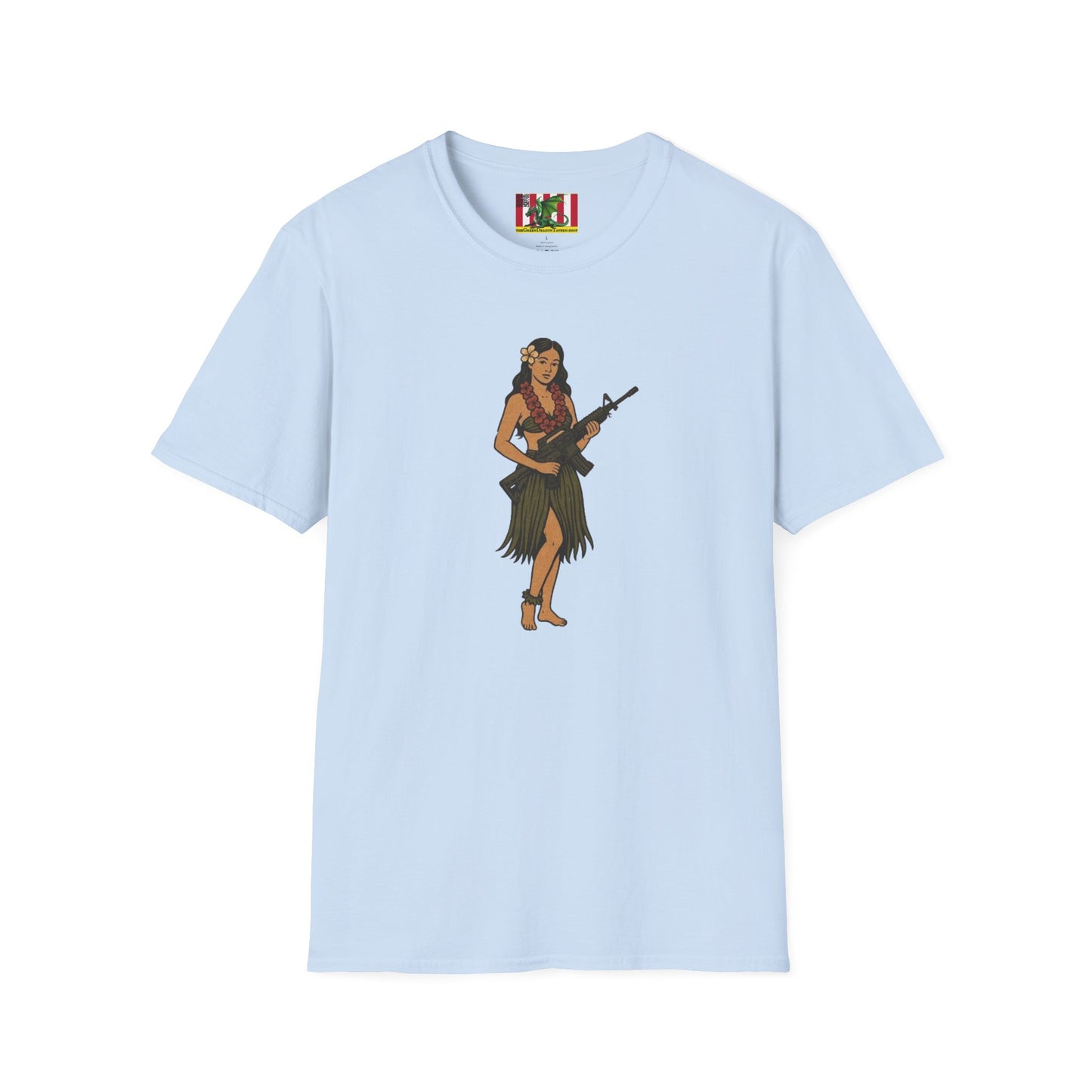 Hula Girl Packin' Heat Light colors Unisex T-Shirt by theGreenDragonTavern.shop